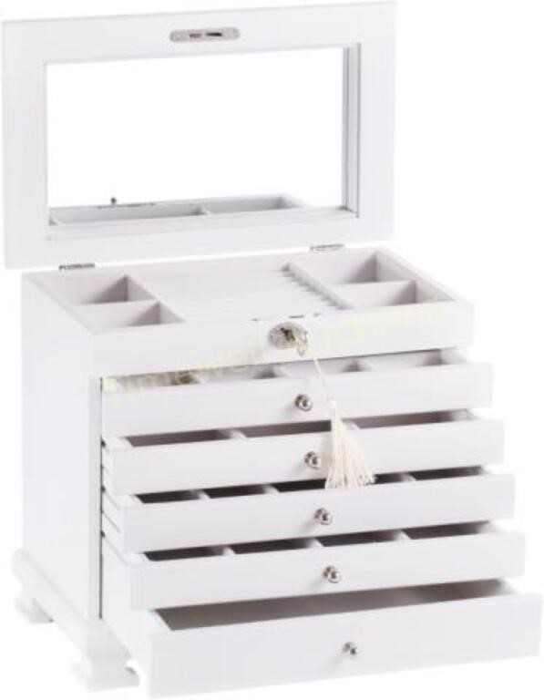 Large Wooden Jewellery Box 6 Layers  WHITE