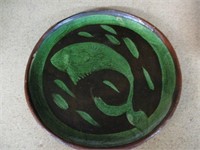 Vintage Ceramic Stoneware Plate wi Geen Fish