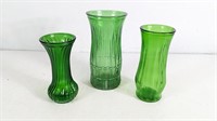 (3) Emerald Green Glass Vases Collection