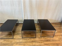 3pc Black & Chrome Low Profile Coffee Tables