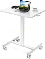 Mobile Adjustable Desk on Wheels  White