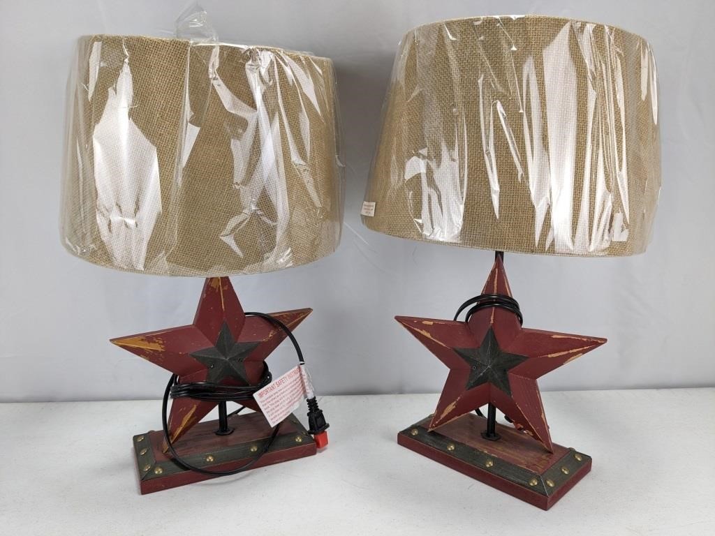 (2) Farmhouse Red Star Table Lamp