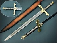 HUNTEX 37 Damascus Medieval Gold Sword