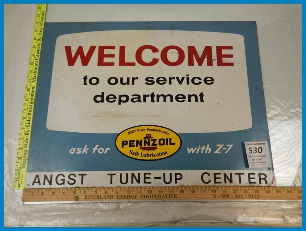 PENNZOIL WELCOME TO OUR SERVICE DEPARTMENT SIGN