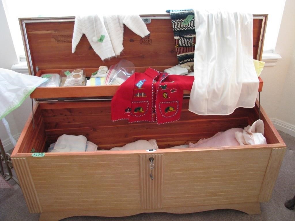 Cedar trunk with misc linens