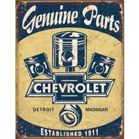 $28  Chevy Parts w/Pistons Metal Sign - 1 each