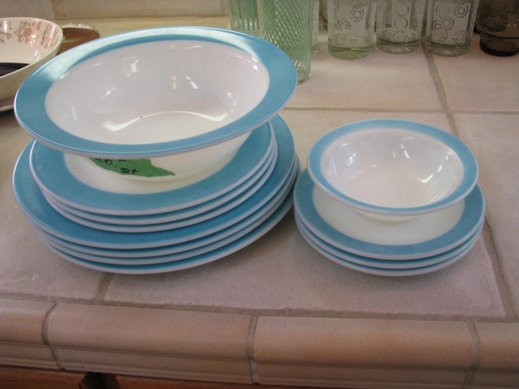 Blue rimmed dishes-vintage
