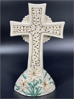 Ceramic Table Cross with Lillies
