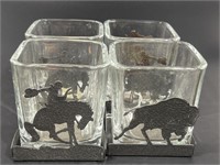 Set of Four Western Themed Metal and Glass Votive