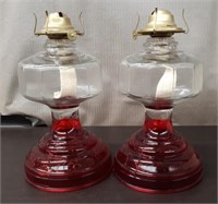 Box 2 Red Base Glass Oil Lamps