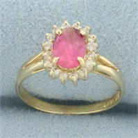 Morganite and Diamond Halo Princess Diana Ring in