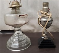 Box Clear Glass Oil Lamp, Vintage Lamp