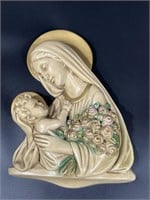 Vintage Plaster Virgin Mary and Baby Jesus Wall