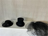 2pc Hats: Tophat w/Detachable Veil, Ladies Hat