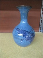 Vintage handmade Blue ceramic long neck vase