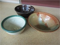 Lot of 3 Vintage Ceramic Stoneware Bowls