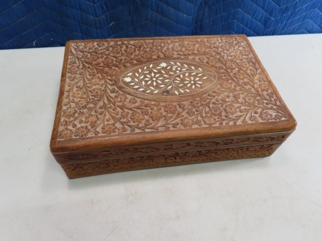 Wooden 12"x8" Carved Stash/Jewelry Box