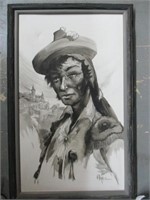 ART-Framed Painting Black & White Portrait of Man