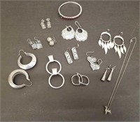 Lot of Silver Tone Earrings & Sterling Llama