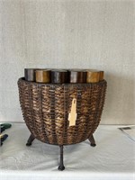 Wicker Basket Table w/Staggered Height Posts