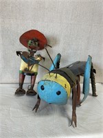 2pc Rustic Metal Small Sculptures: Mariachi, Bug