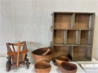 Vintage Wood: Shelf, Toy Cart, Bowls, Salad Bowl