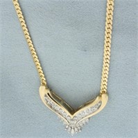 Italian Round and Baguette Diamond Necklace in 14k