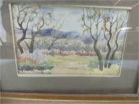 ART-Vintage Landscape Watercolor Framed