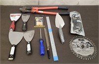 Lot of Scrapers, Bolt Cutters, Electric Engraver,