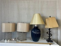 4pc Table Lamps: Birds, Blue, Crystal