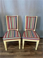 Pair of Rainbow Striped Cream Side Chairs