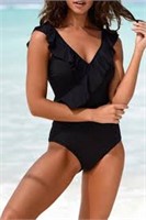 One Piece Black Swimsuit with Ruffle. Size: XL