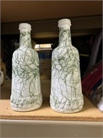 2 white with green swirls vases 10 in tall
