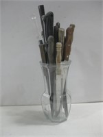 9.5" Glass Vase W/Assorted Kitchen Knives