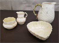 Lot of Belleek Ireland China. Shamrock Pitcher,