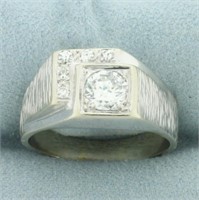 Mens Brushed Finish Diamond Ring in 14k White Gold