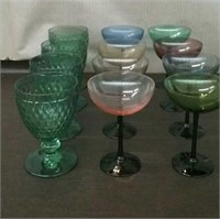 Box-4 Green Glass Goblets & 8 Colored Black Stem