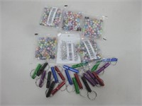 Assorted Key Chain Whistles & Assorted Beads