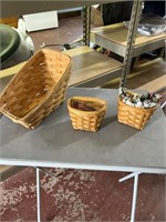 longaberger 3 baskets. 2 oregano 1 with liner and