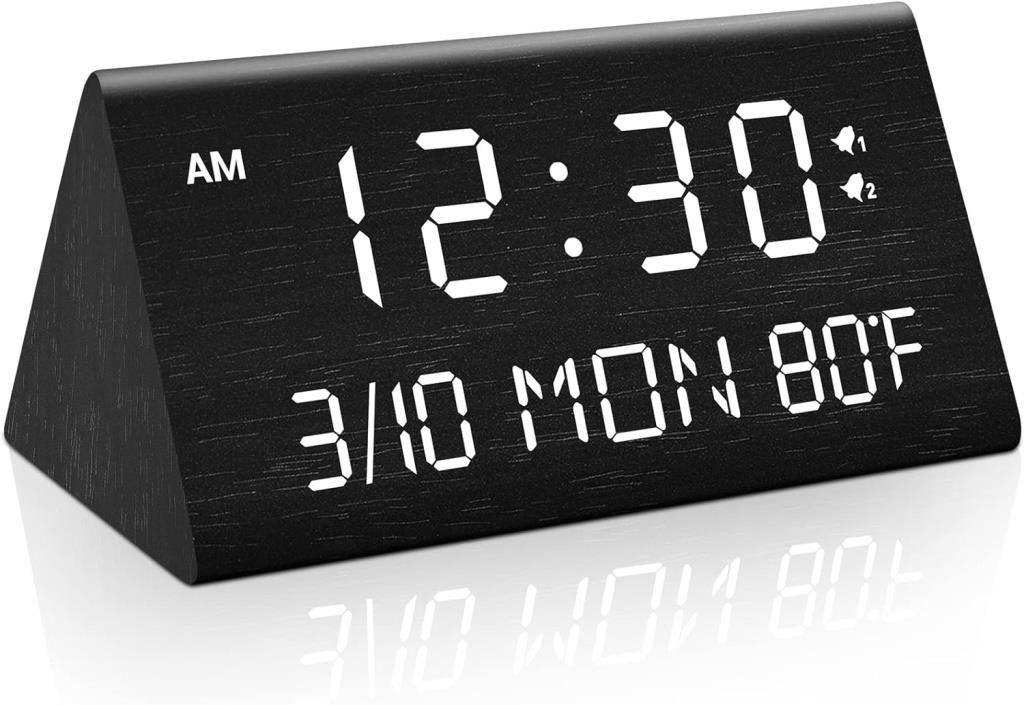 Kogonee Wooden Digital Alarm Clock, 0-100%