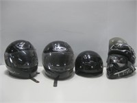 Four Various Motorcycle Helmets Largest Sz L