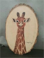 Wood Slab With Painted Giraffe