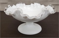 Fenton (?) Clear & Milk Glass Pedestal Bowl
