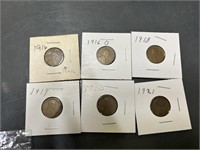6 pennies 1916D,1916,1920,1918,1919,1921