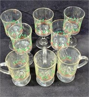 Set Of 8 Christmas Holly & Berry Glasses