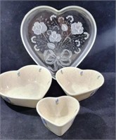 1heart Shaped Glass Tray & 2 Ceramic Bowls