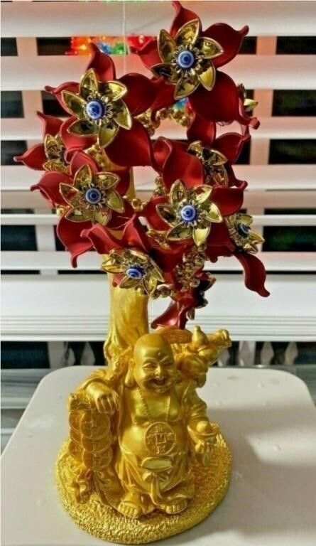 Feng Shui Golden Laughing Sitting Buddha Luck Wead