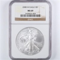2008-W Burnished Silver Eagle NGC MS69