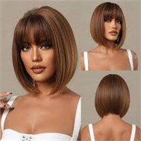 Short Length Chestnut Brown Synthetic Wigs Middle