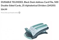 DURABLE TELINDEX, Black Desk Address Card File, 5